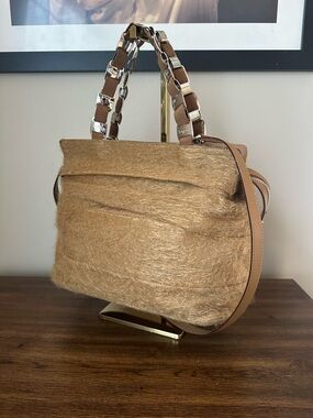 Salvatore Ferragamo Dark Beige Wool + Leather Shoulder Bag